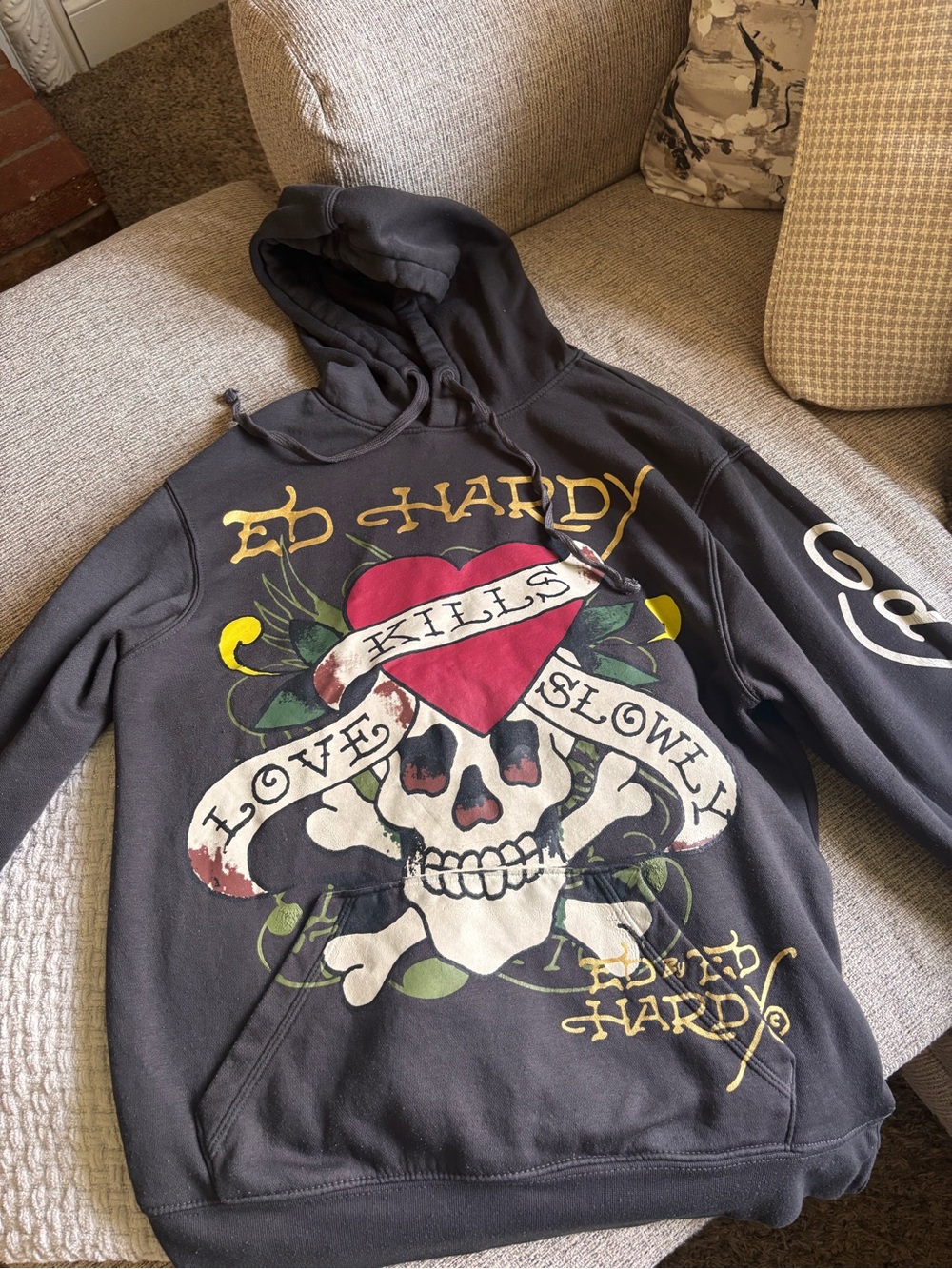 Ed Hardy Love Kills Slowly Skull Heart Hoodie Size Small Y2K